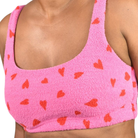 Yitty Pet Me Fuzzy Heart Crop Top Pink Fabletics Loungewear Sherpa Bra Red Large - Picture 6 of 11